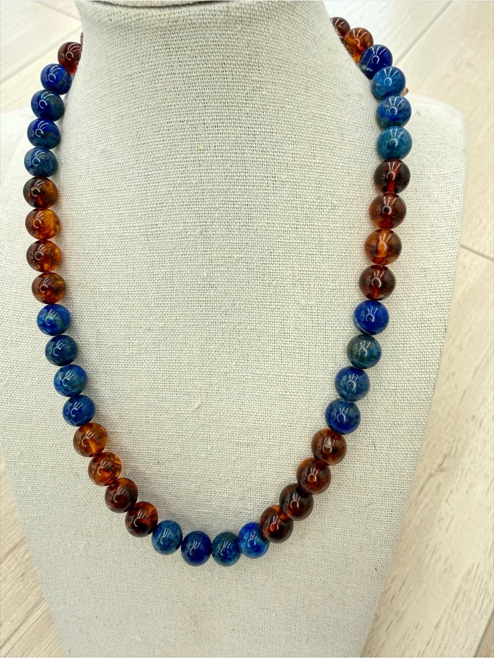 Jay King DTR Lapis Amber Bead Necklace Sterling 18-20” Adjustable Southwest Boho - Picture 4 of 17